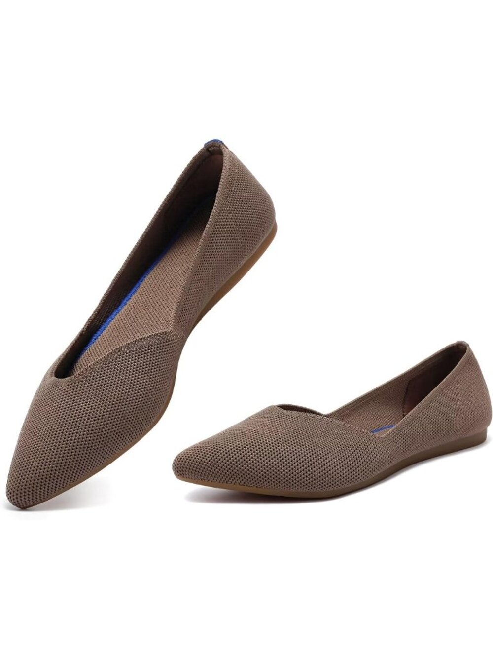 Women's Brown Comfortable Classic Pointed Toe Knitted Dress Soft Flat Shoes